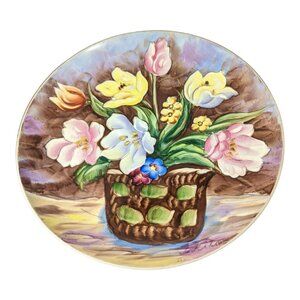 Vintage Ucagco Japan Floral Hand Painted Ceramic Collector's Plate- Signed 8.5”
